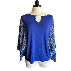 Chico's‎ Women's Kimono Sleeve Knit Blouse Blue Mandala Artsy Size 1 (S)